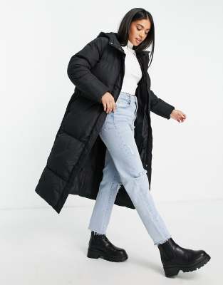 petite black maxi puffer coat