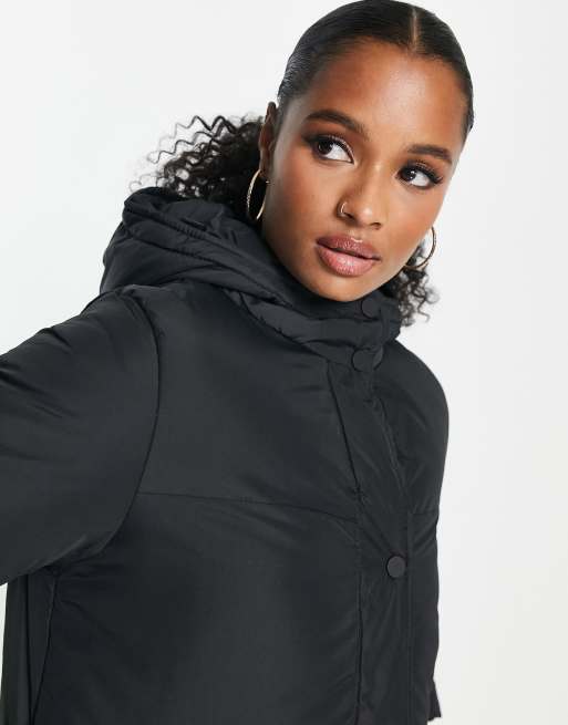 Threadbare Petite – Jodie – Svart pufferkappa i maxilängd med huva, 3 av 4