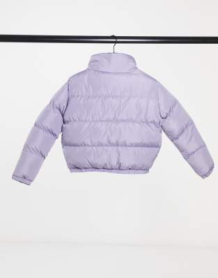 purple cropped puffer jacket