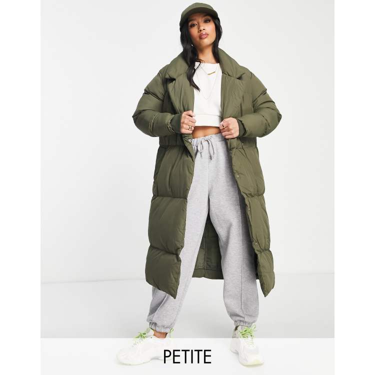 Threadbare Petite Kiwi oversized duvet maxi coat in khaki