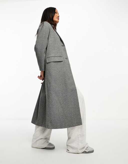Threadbare Petite Krissy formal maxi coat in grey herringbone ASOS