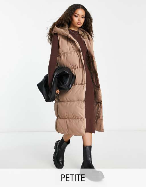 Threadbare Petite Lapis oversized longline padded vest in camel