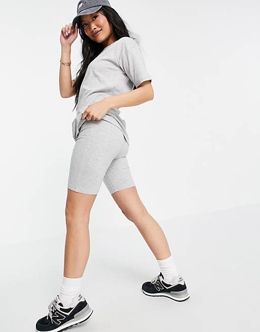 Threadbare Petite legging shorts and oversized T-shirt set in gray