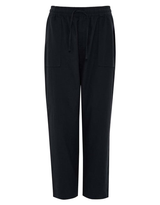 Threadbare Petite linen blend drawstring waist tapered trousers in black, 5 of 5