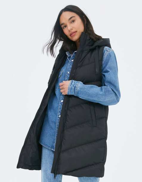 Threadbare Petite longline padded gilet in black - view 1