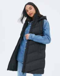 Threadbare Petite longline padded gilet in black