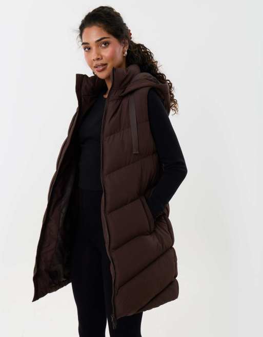 Threadbare Petite longline padded gilet in chocolate brown, 4 of 4