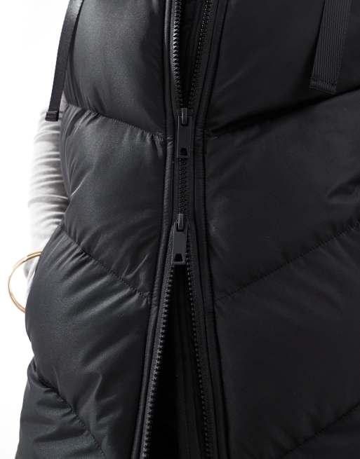 Threadbare Petite longline padded vest with hood in black, 3 of 4
