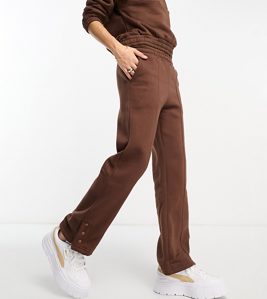 Threadbare Petite Maddy paneled sweatpants with snaps in chocolate brown - part of a set