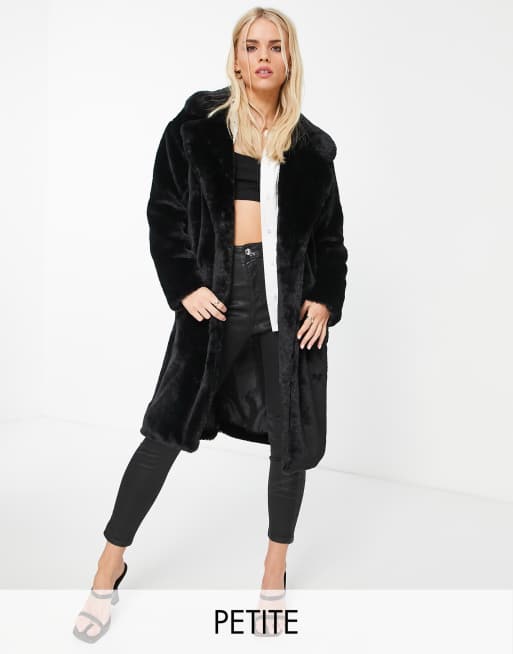 Threadbare Petite Mae faux-fur coat in black | ASOS