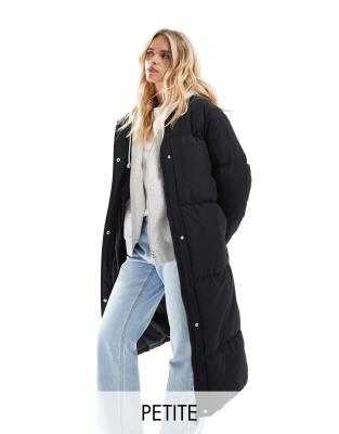 Threadbare Threadbare Petite maxi puffer coat with hood in black