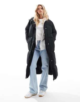 Threadbare Petite Maxi Puffer Coat With Hood In Black