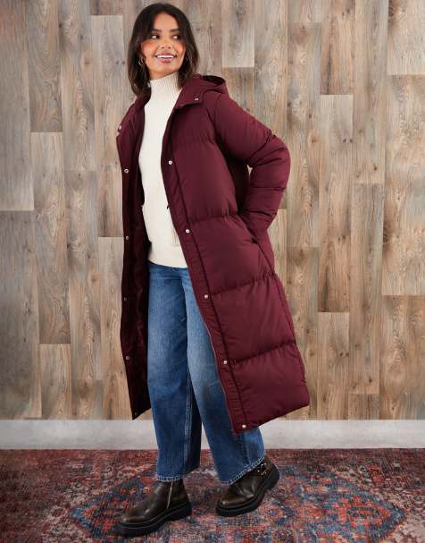 Threadbare Petite maxi puffer jacket in wine - view 1