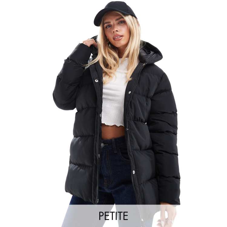 Threadbare Petite mid length puffer jacket in black