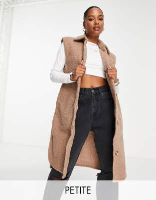 Threadbare Petite Nihal boucle longline gilet in taupe - ASOS Price Checker