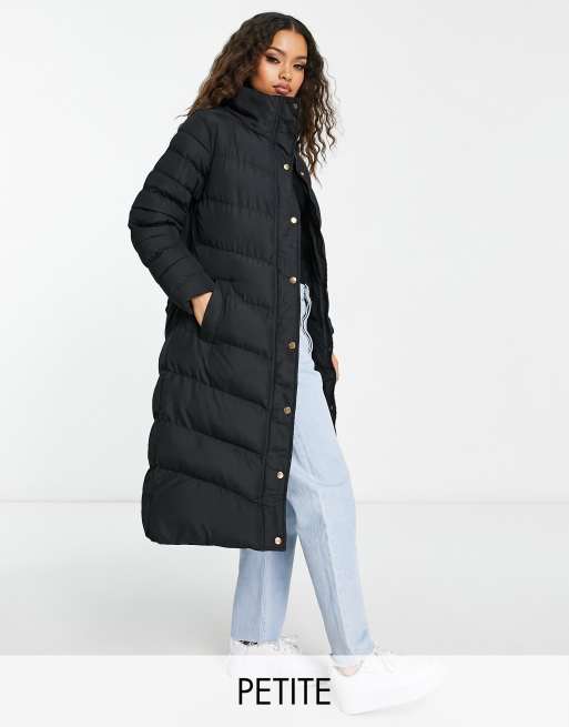 Threadbare Petite Opa maxi puffer coat with belt in black | ASOS