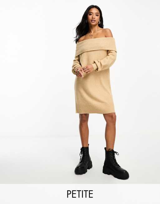 Asymmetric Knit Jumper Dress - Taupe