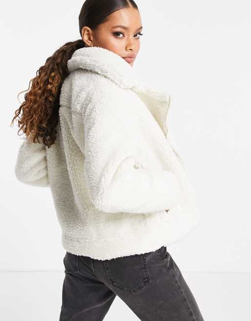 Threadbare Petite Parrot borg aviator jacket in cream | ASOS