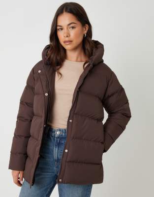 Threadbare Petite Puffer Jacket In Brown