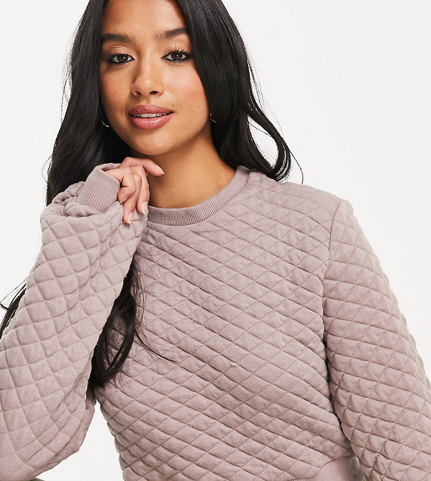 Threadbare Petite quilted sweater in taupe - part of a set-Brown