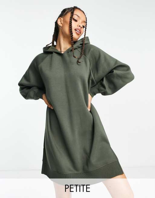 Threadbare Petite Quinn hoodie mini dress in deep khaki