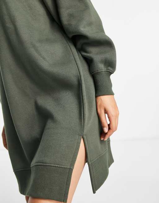 Threadbare Petite Quinn hoodie mini dress in deep khaki ASOS