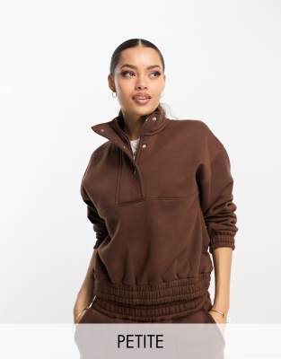 Threadbare Petite River button neck cropped sweater co-ord in chocolate brown - ASOS Price Checker