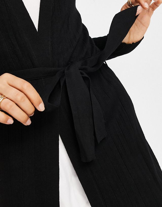 Threadbare Petite Rosemary tie waist longline cardigan in black XV9882