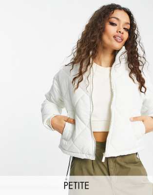 Threadbare Petite Ruby diamond quilted puffer jacket in white