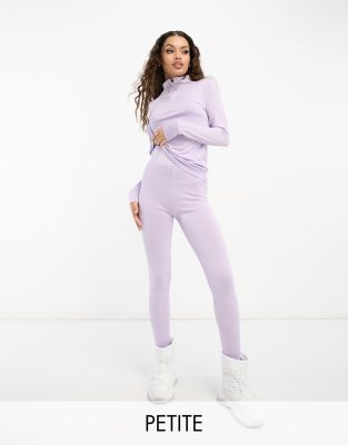 Threadbare Petite - Set base layer da sci con leggings con fascia ampia in vita e top a maniche lunghe lilla