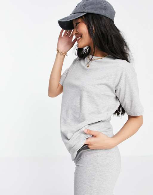 Threadbare Petite Set met korte legging en oversized T shirt in gem leerd grijs