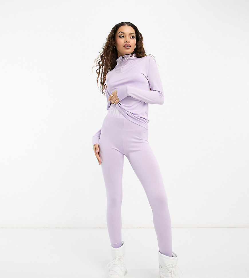 Threadbare Petite Ski base layer banded waistband leggings and long sleeeve top set in lilac-Purple
