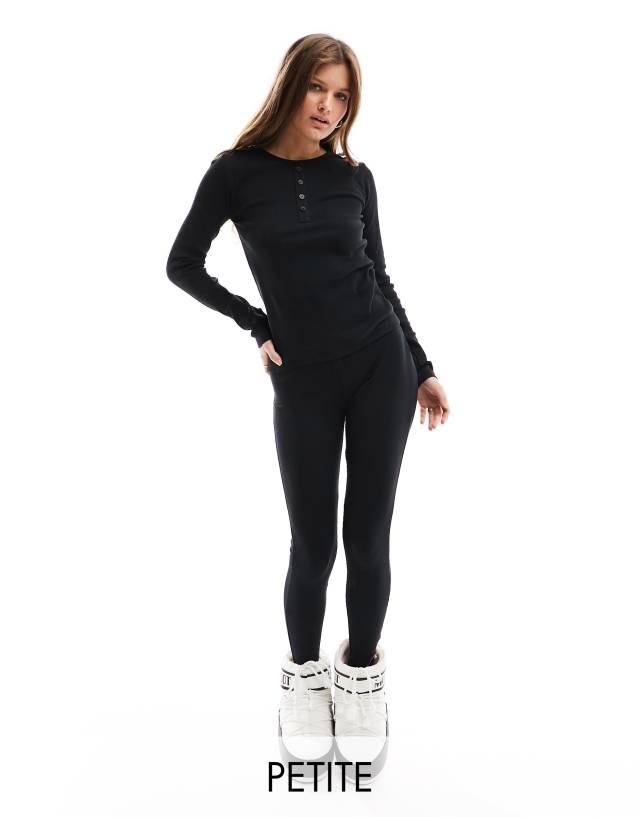 Threadbare - petite ski ribbed base layer top and leggings set in black