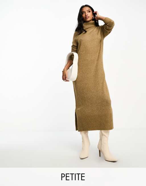 Threadbare Petite Skylar Oversized maxi coltrui jurk in taupe