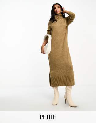 Threadbare Petite Skylar roll neck oversized maxi jumper dress in taupe - ASOS Price Checker