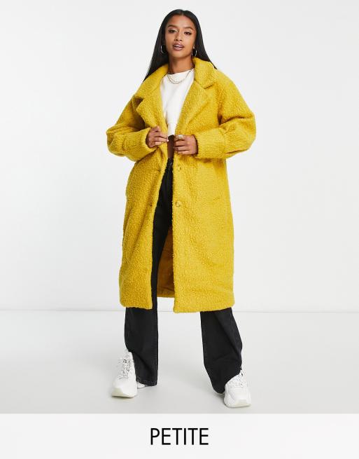 Threadbare Petite Sunflower boucle oversized coat in mustard ASOS