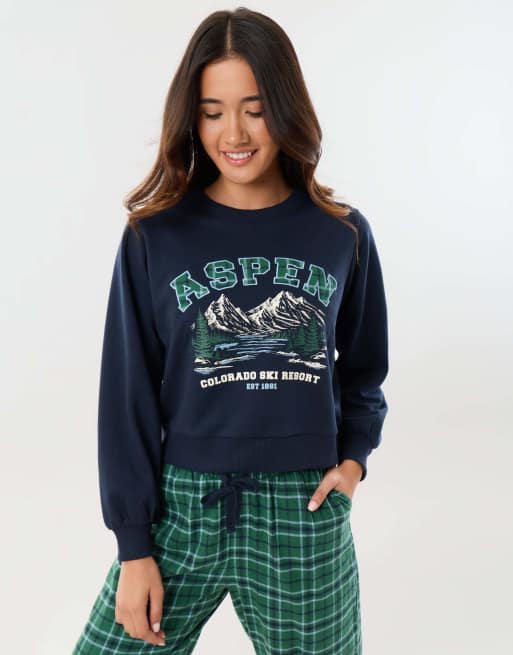 Threadbare Petite sweatshirt & barrel leg trousers pyjama set in green, 4 of 5