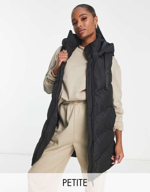 Threadbare Petite - Vamp - Gilet taglio lungo imbottito con cappuccio nero