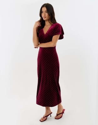 Threadbare Petite velvet hotfix underbust midaxi dress in burgundy | ASOS