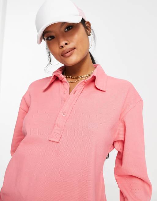 Threadbare Petite - Vestito polo corto rosa a maniche lunghe, 3 di 4