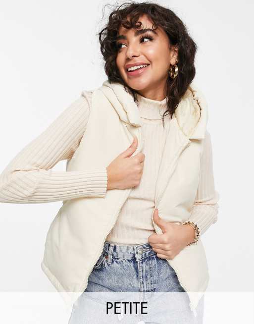 Threadbare Petite Zoe padded vest with hood in stone