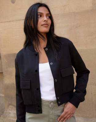 Threadbare 'phia' Patch Pocket Utility Bomber Jacket In Black