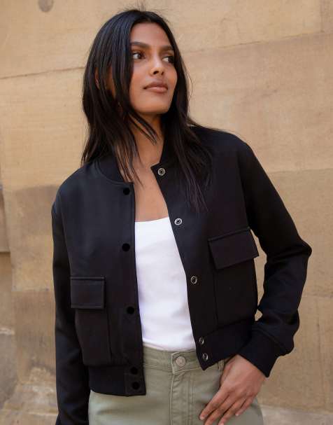 Threadbare 'phia' patch pocket utility bomber jacket in black - view 1