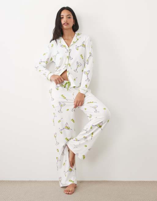 Threadbare pigiama con bottoni, super morbido, con stampa allover di martini e olive, 2 di 4