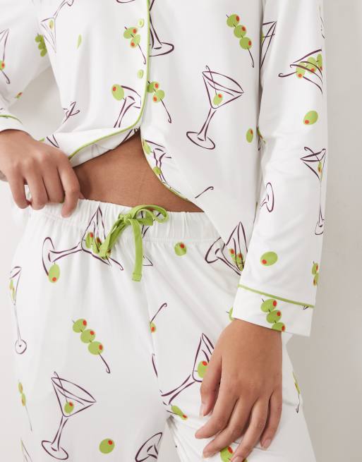 Threadbare pigiama con bottoni, super morbido, con stampa allover di martini e olive, 3 di 4