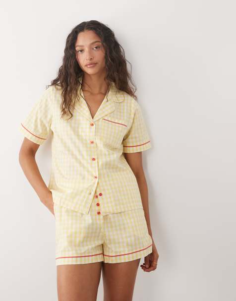 Threadbare - Pigiama con camicia e pantaloncini giallo a quadretti - view 1