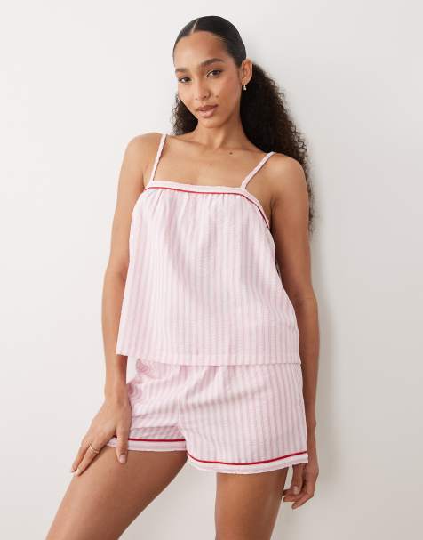 Threadbare - Pigiama rosa a righe con canottiera e pantaloncini - view 1