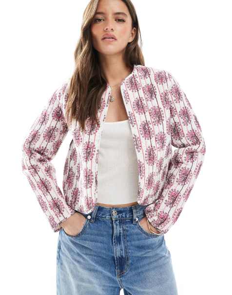 Threadbare - Pink og hvid quiltet jakke i bomuld med paisley-print - view 1
