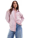 [Threadbare] Threadbare pink striped shirt with red trim 12 PINK