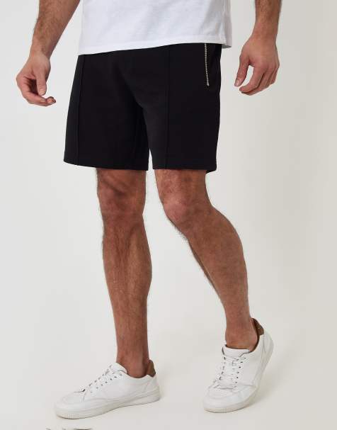 Threadbare Pique pleated sweat shorts in black - view 1